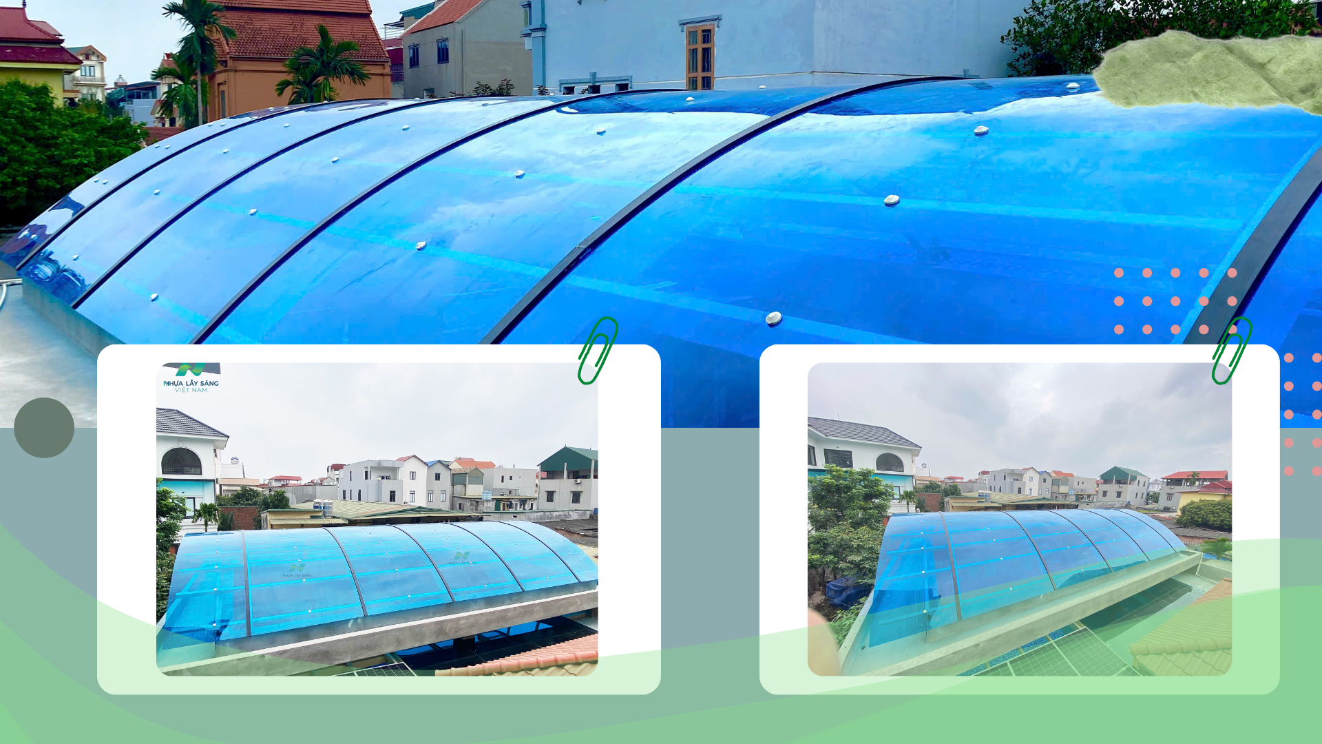 Công trình mái giếng trời màu xanh hồ 