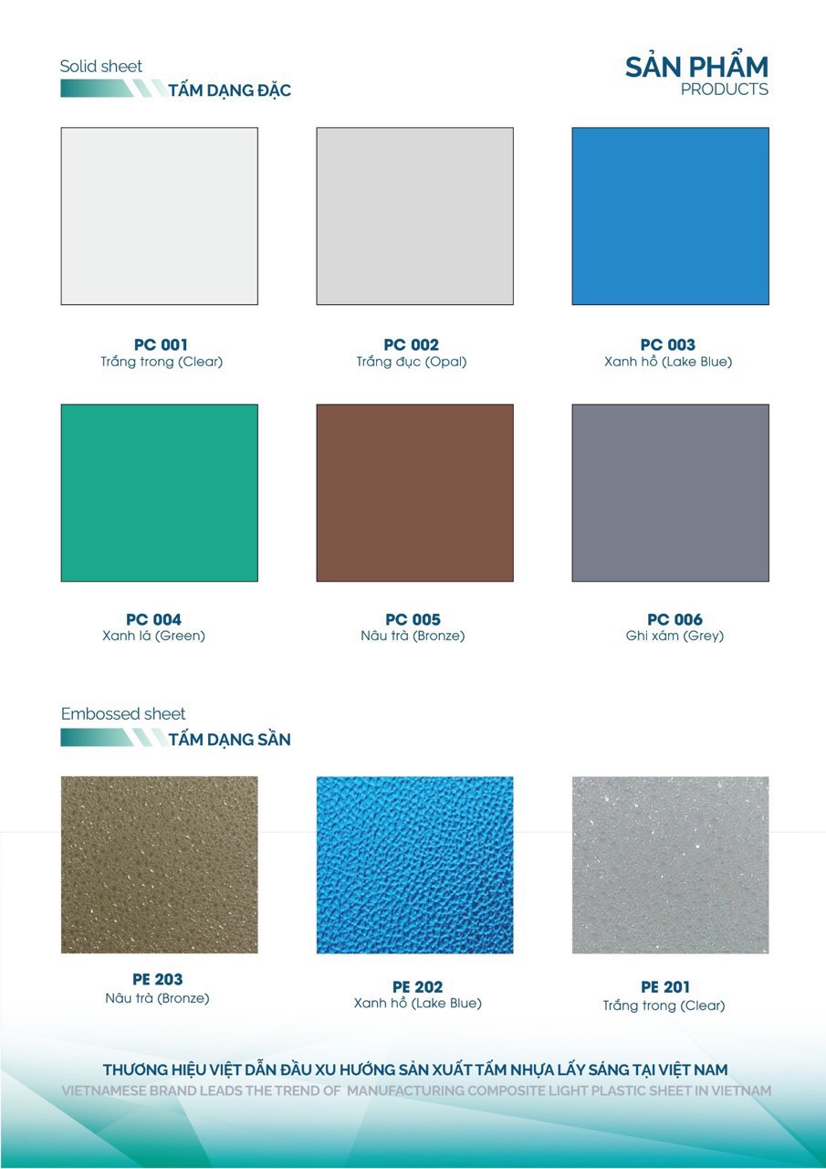 Bảng màu tấm Polycarbonate rỗng